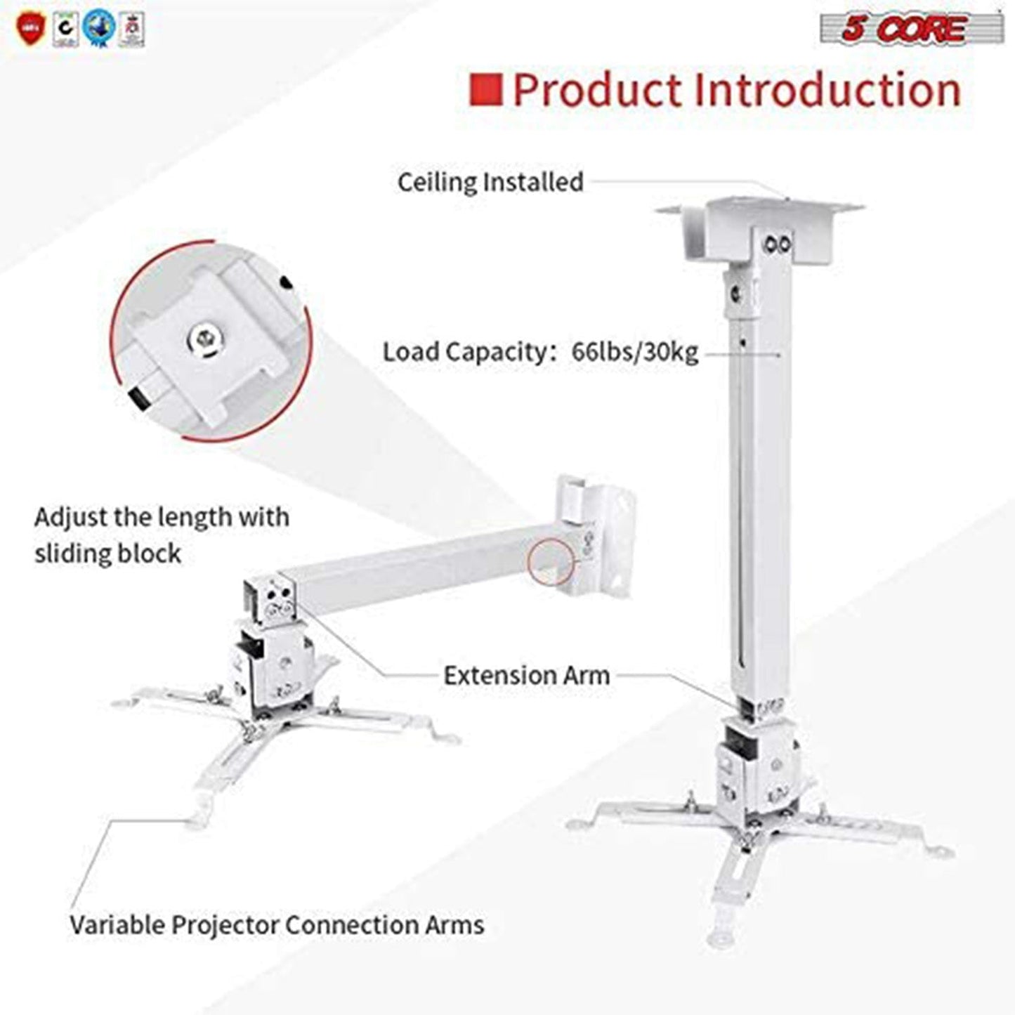 5 Core Projector Ceiling Wall Mount Adjustable Low Profile Universal