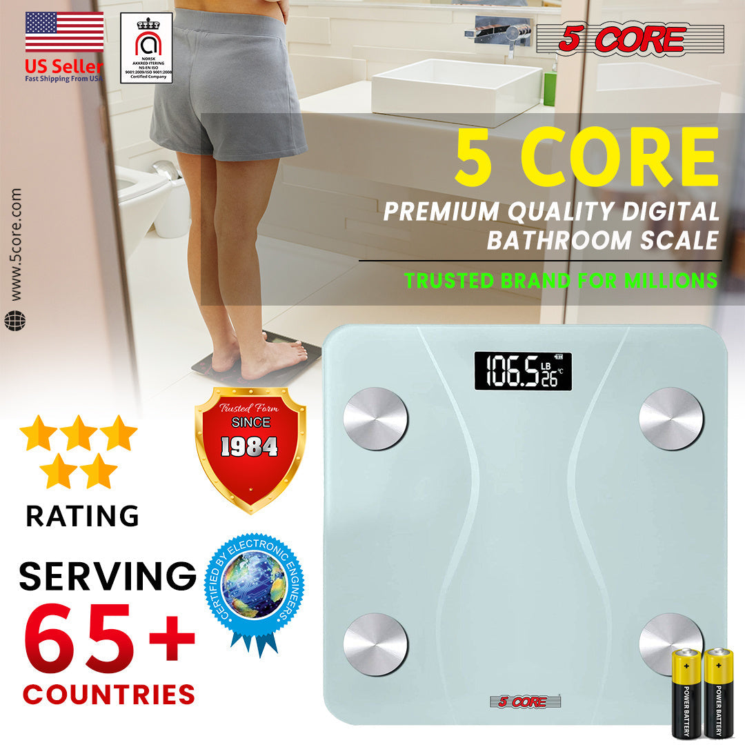 5 Core Digital Scale for Body Weight; Precision Bathroom Weighing Bath